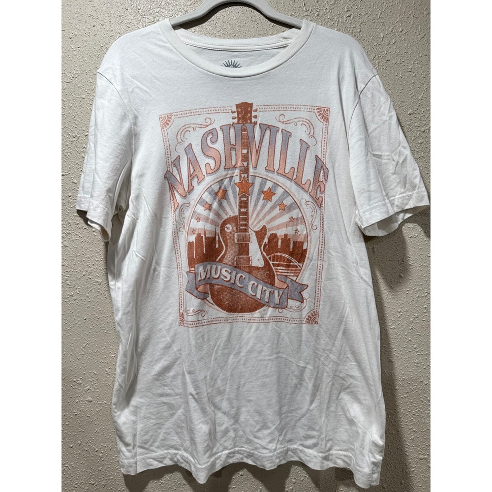 Golden Rose Clothing Nashville Music City Graphic Tee White Cotton Womens S/M‎